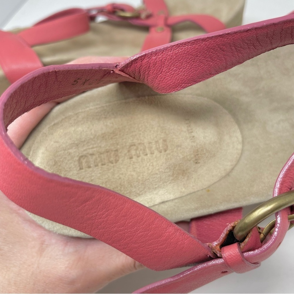 New Miu Miu Pink Leather Flatform Sandals Size 40 - Picture 8 of 14